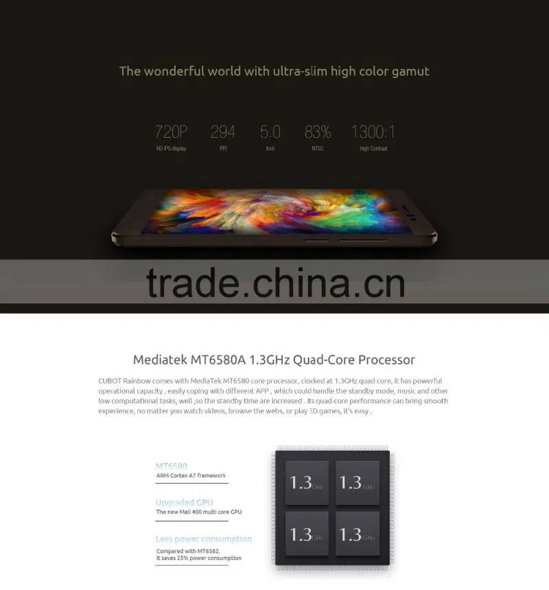 Cubot Rainbow 3G Smartphone Android 6.0 5.0 inch HD Screen MTK6580 Quad Core 1.3GHz 1GB RAM 16GB ROM Gravity Sensor