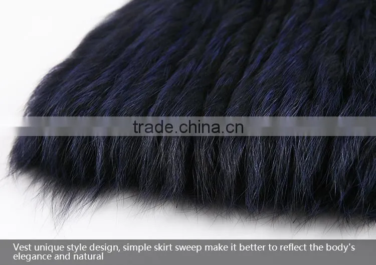Hot sale dark blue sliver fox fur vest with leather vest