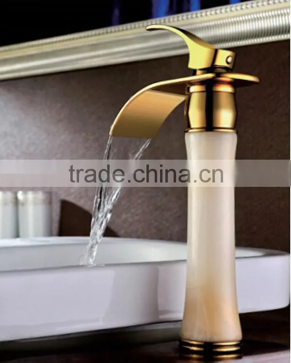 bathroom luxury waterfall mixer, big water mouth jade tap for cabinet, tap for basin