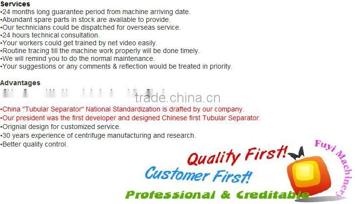 Biodiesel extracting Tubular Centrifuge Separator Machine