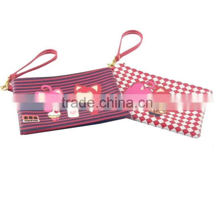 New Women Lady Cute leather Cosmetic Coin Cellphone Makeup Pouch Bag custom Pu Printing Wallet