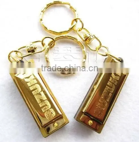 Suzuki Harmonica Key Chain Gold Color 5 Holes 10 Tone KEY OF C Christmas Gift