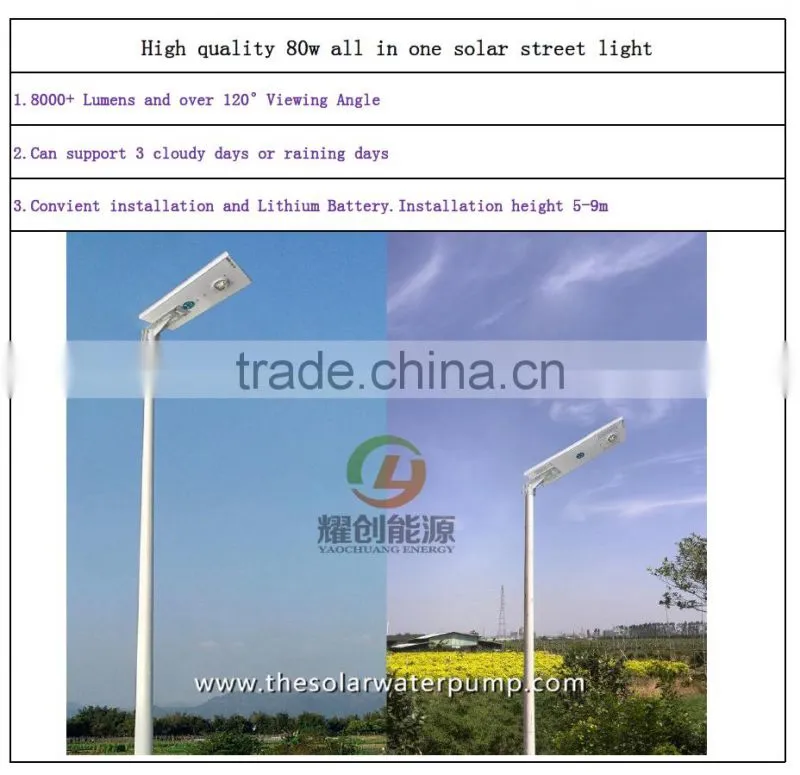80W all in one solar street light street LED light CE/ROHS Aprroval
