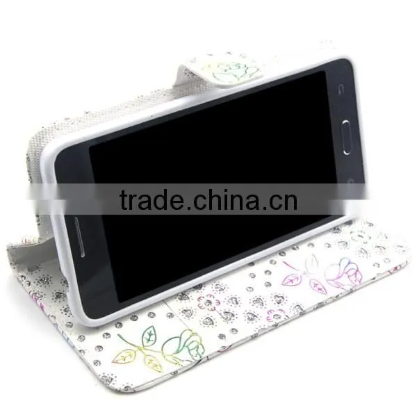 2016 Wallet Style Flip Glitter Stand PU Leather Case for Samsung G530, cell phone covers
