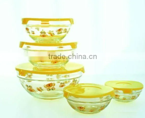 Different sizes 5pcs glass bowl set with lid