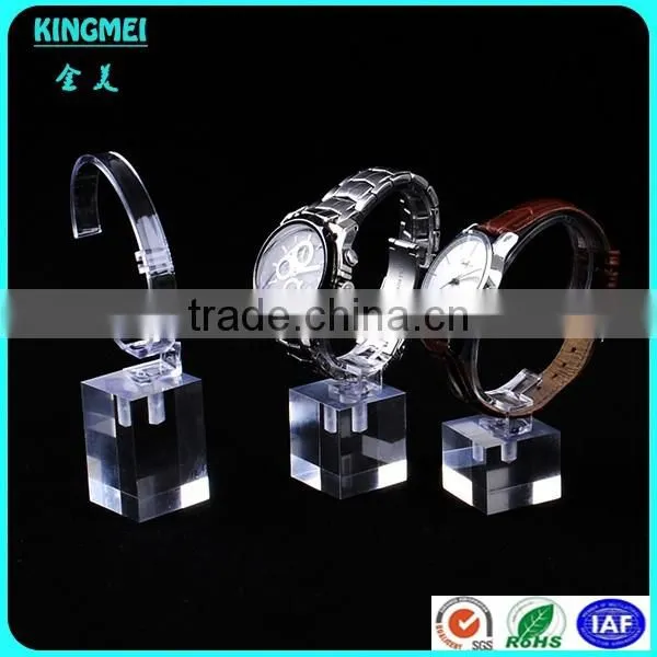 retail selling clear crystal watch stand, c ring holder single wrist watch display with c shape rack