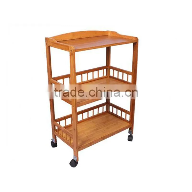 Wholesale Bamboo Kitchen Cart New Mobile Dining Car with Baskets, Shelves and 8-Slot Wine Bottle Holder