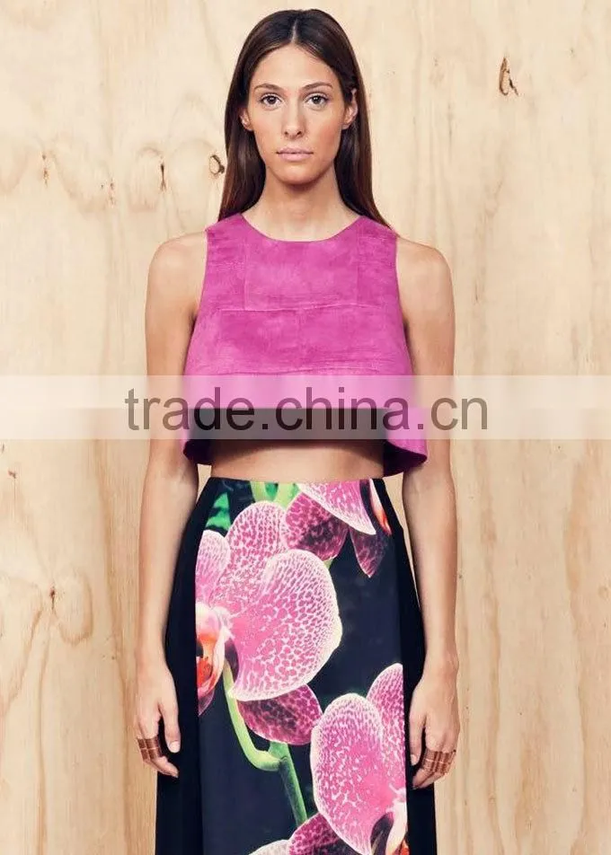 Runway Raspberry Patchwork Geometric Suede Trendy Crop Top