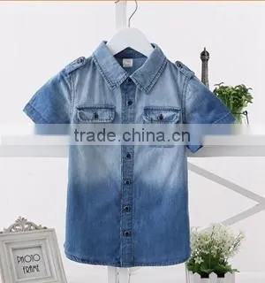 2015 Latest Shirt Designs for boys Short Sleeve Denim Shirts for Boys Cowboy Shirt for Boys