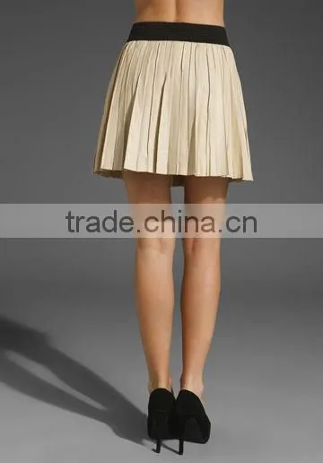 12SK003 Cream Lady pleat fashion skirt,latest design.