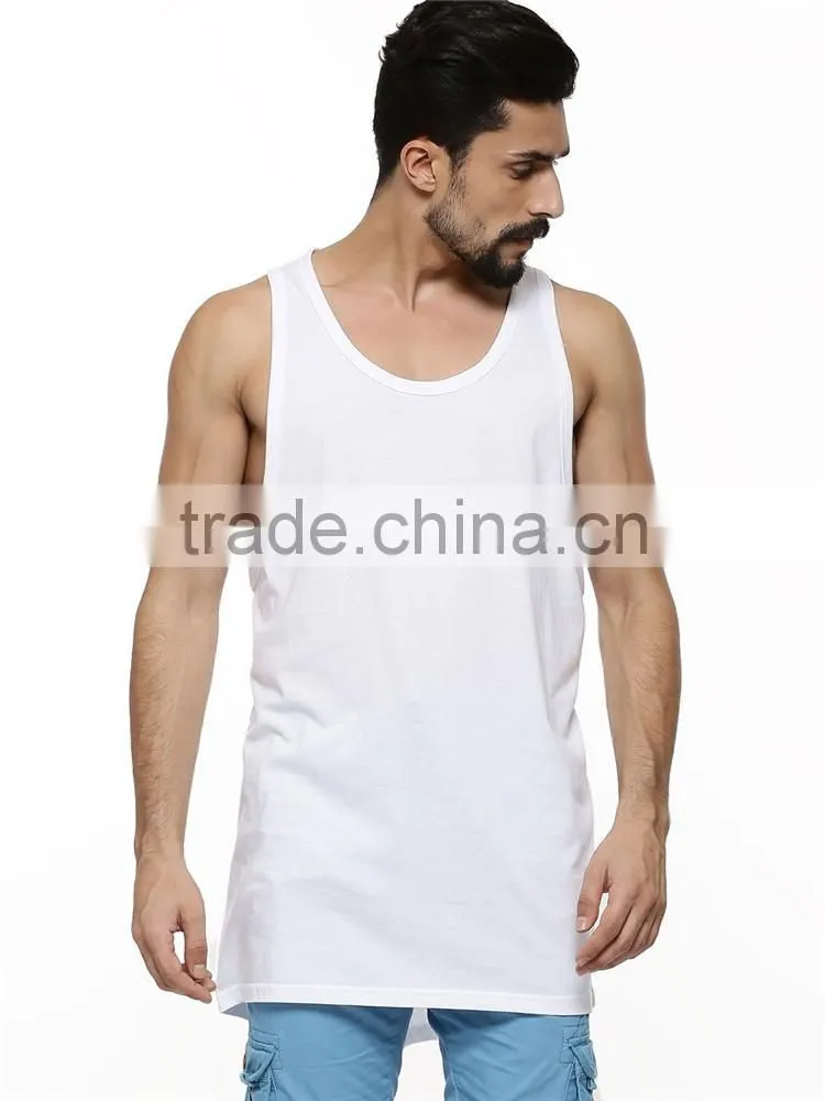 Mens summer plain white longline stringer vest wholesale