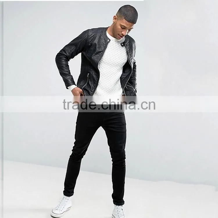 Men's casual black jacket collar young men PU slim long sleeved neat locomotive leather coat
