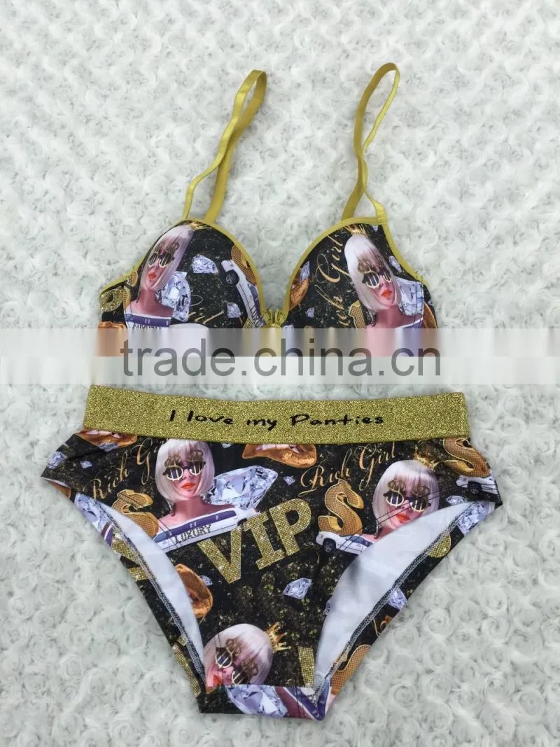 Young sexy lady very hot printing padded bra new design OEM facory