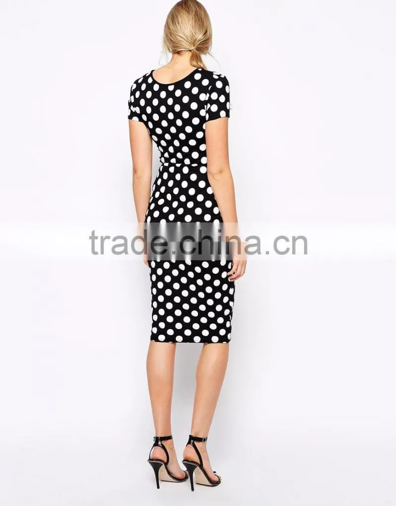 2016 Latest body conscious polka dot maternity dress with cross front