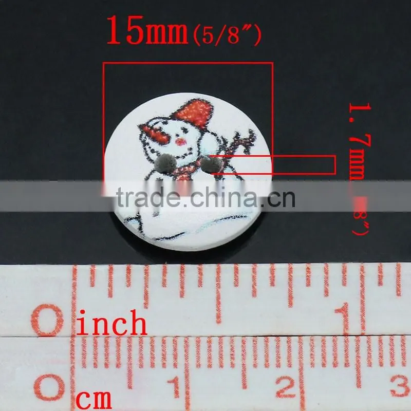 Round White & Red Christmas Snowman Pattern 2 Holes Wood Painting Sewing Buttons Scrapbooking