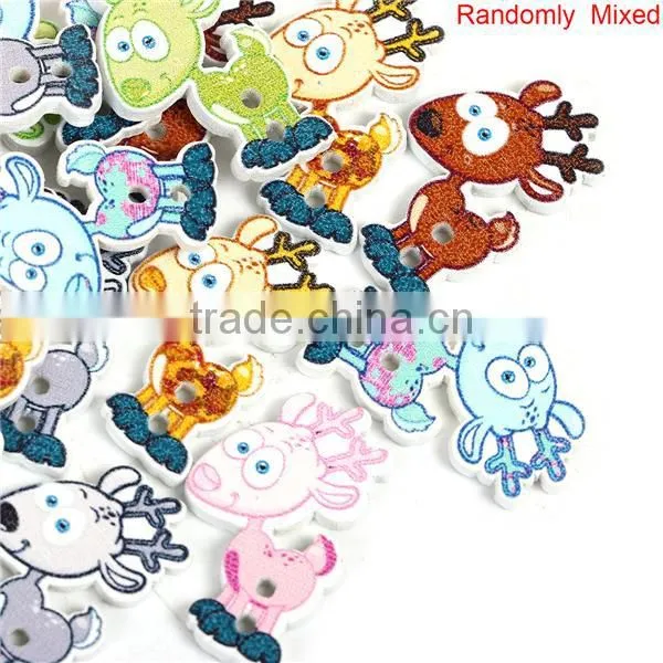 Wood Sewing Buttons Scrapbooking 2 Holes Deer Animal At Random