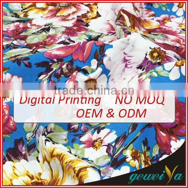 Customize Flower Digital Printed Cotton Denim Fabric