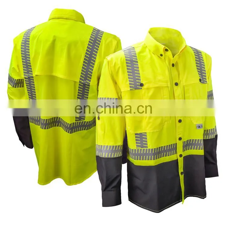 Custom mens mechanic UV sun protective Work shirt with reflective shirts pants design clothing