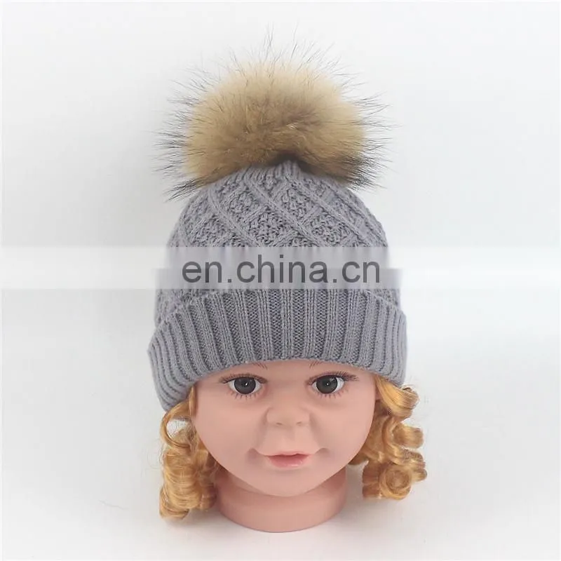 Best-selling Unisex Wholesale Striped Real Fur Pompom Baby Beanie Hat