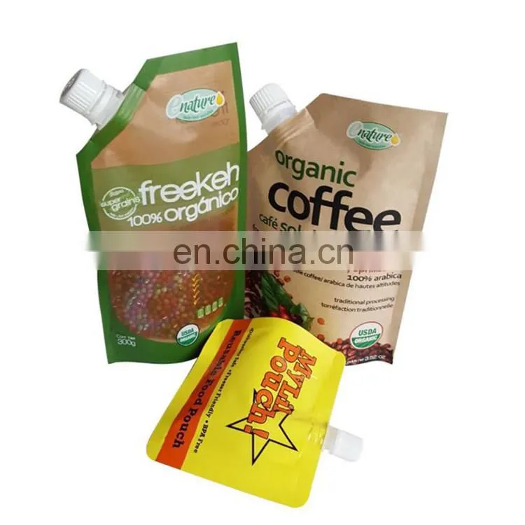 China manufacture coloring printing cheap organic soluble coofee stand up pouch packaging with spout