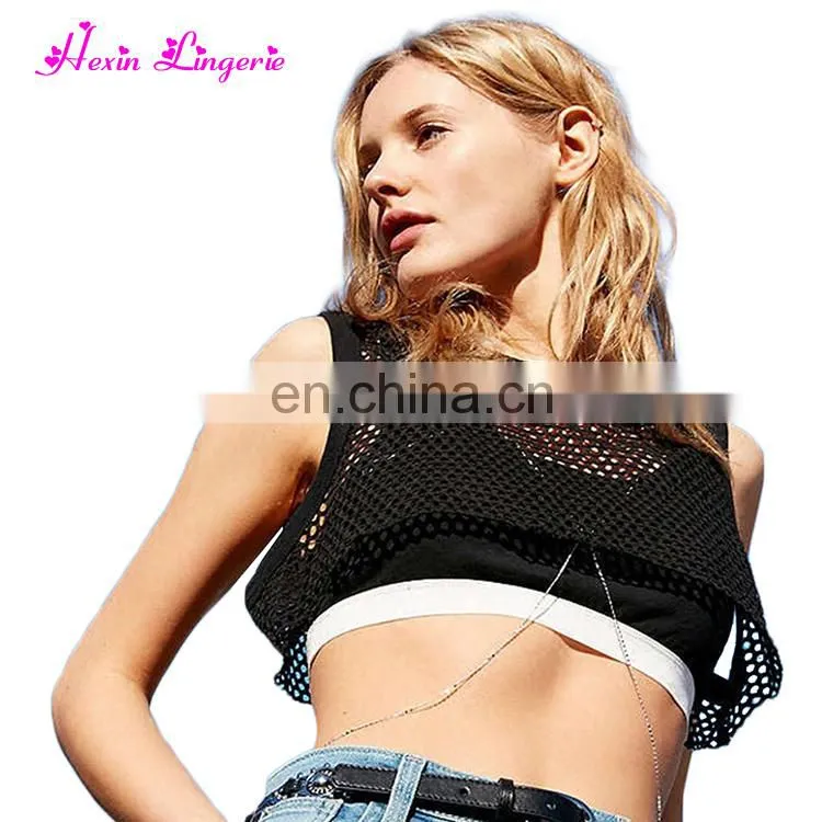 Wholesale Women Black Mesh Two Piece Yoga Running Sport Bra Women