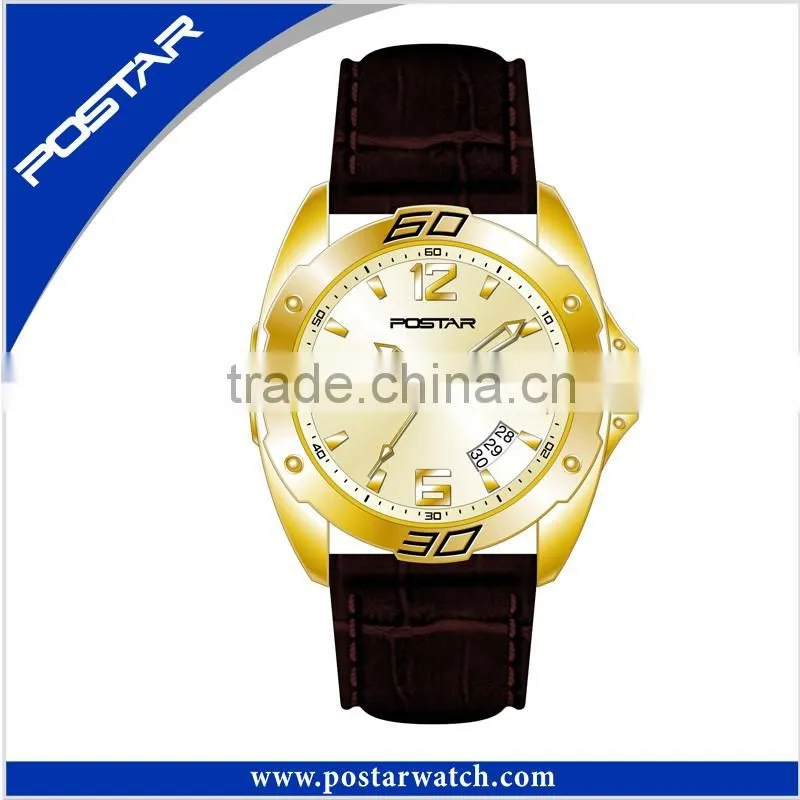 Genuine Leather Japan Movement Stainless Steel Quartz Watch