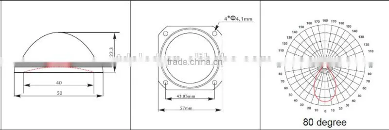 90 degree 50mm glass lens for Bay / street light