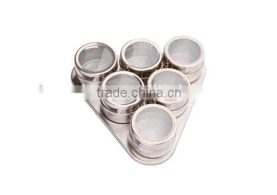 Magnetic Mini Stainless Steel Spice Jar set of 6 triangle tray