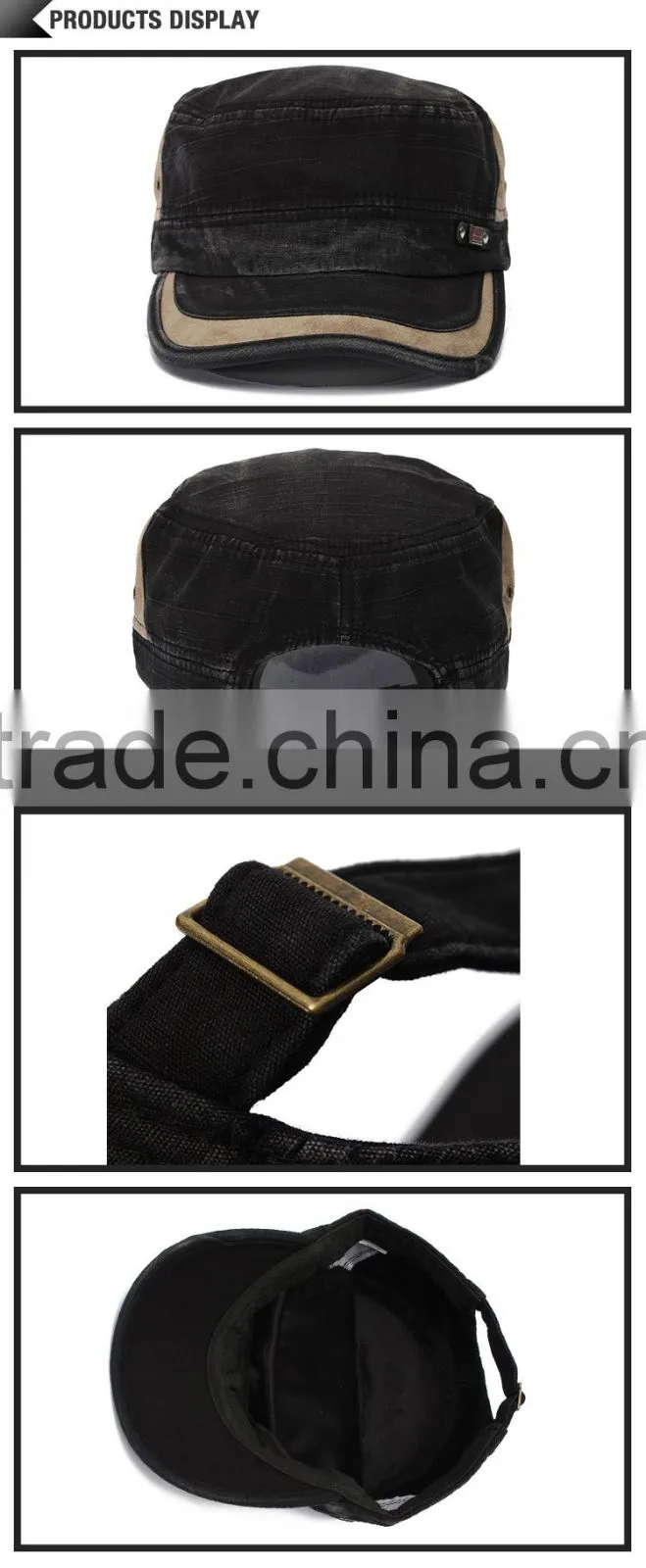 Top quality low price wholesale adjustable back closure vintage washed cotton india flat top manufactures caps military cap
