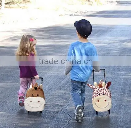 lovely kids trolley plush school bag/kids school bag with wheels