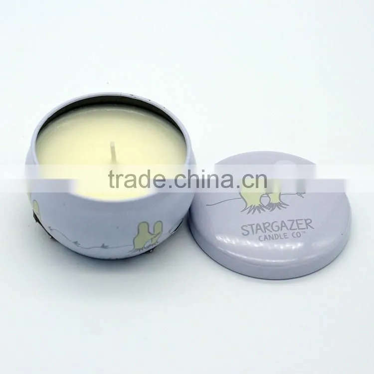 Fashion massage candle in tin box with metal lid