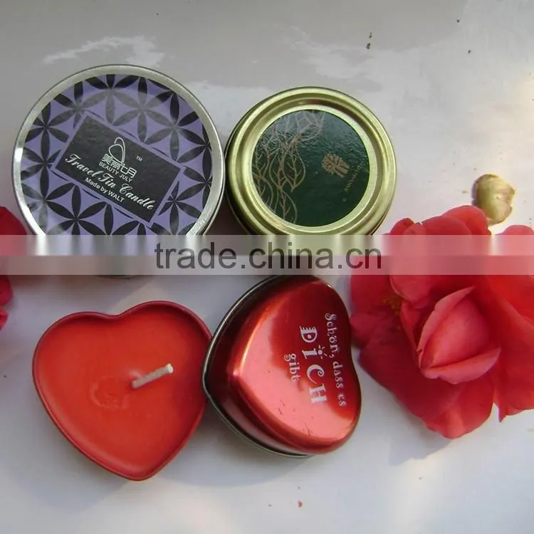Heart shape scented tin candle with metal lid