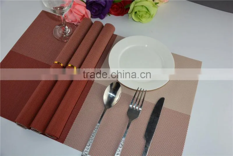 2015 New Arrival light color red with leige Placemat Fashion Adiabatic PVC Strip Weave Table Mat