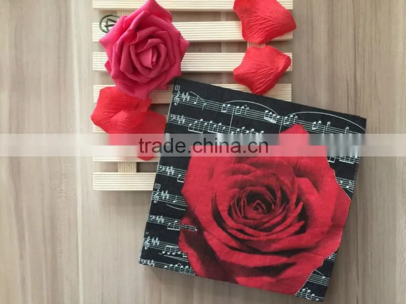 Virgin Wood Pulp 3ply Printed Paper Napkin rose printed napkin