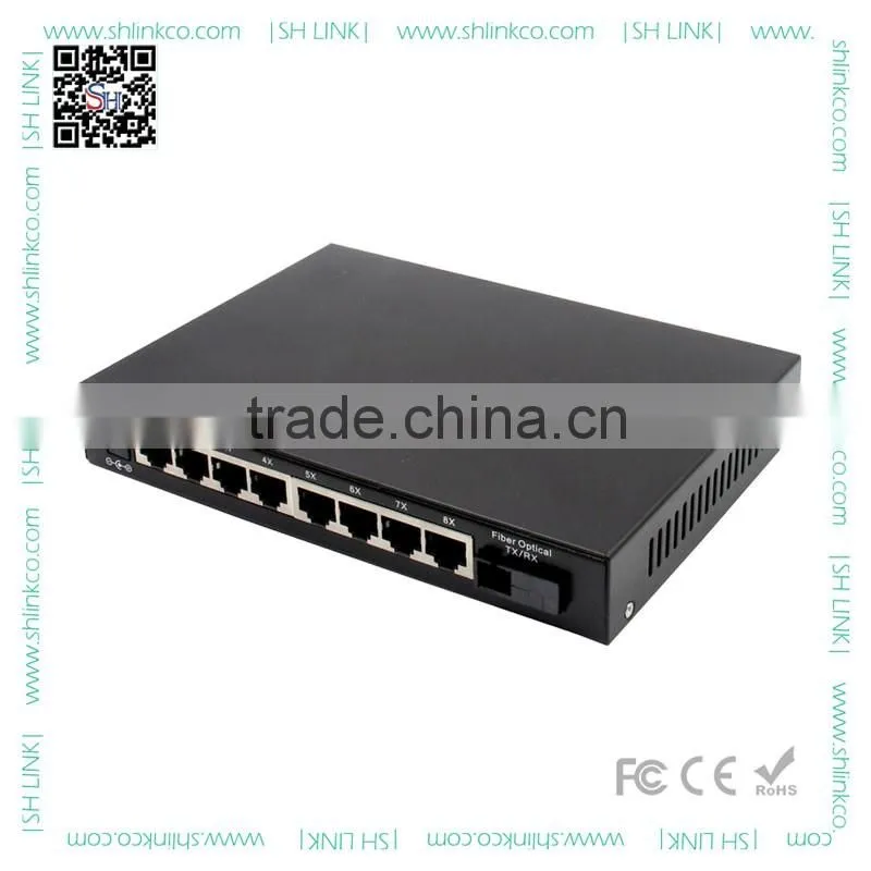 OEM manufacture optical switch fiber optic to 8 RJ45 ports 100M fiber media converter
