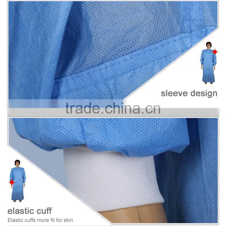 2015 New arrival non woven blue elastic cuffs surgical gown