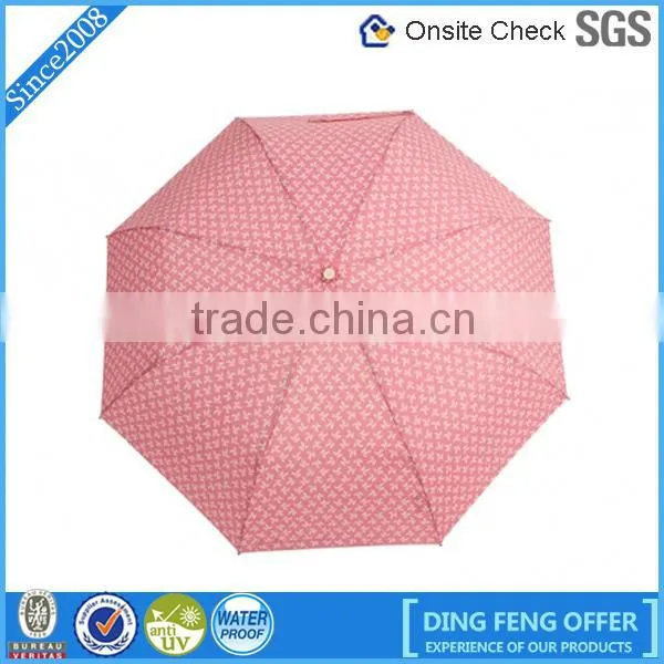 Promotional auto open and close pink pongee3 Fold umbrella with low price