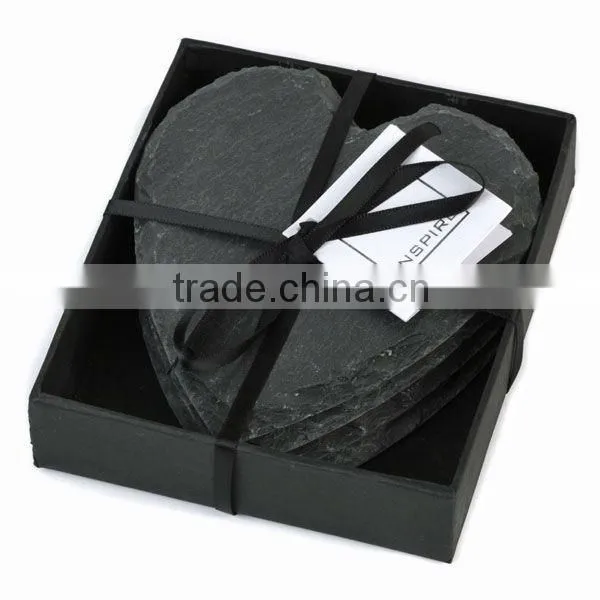 'factory direct' 10x10cm Natural Edge Set of 4 heart shaped Slate coasters Item BD-1010HD2A