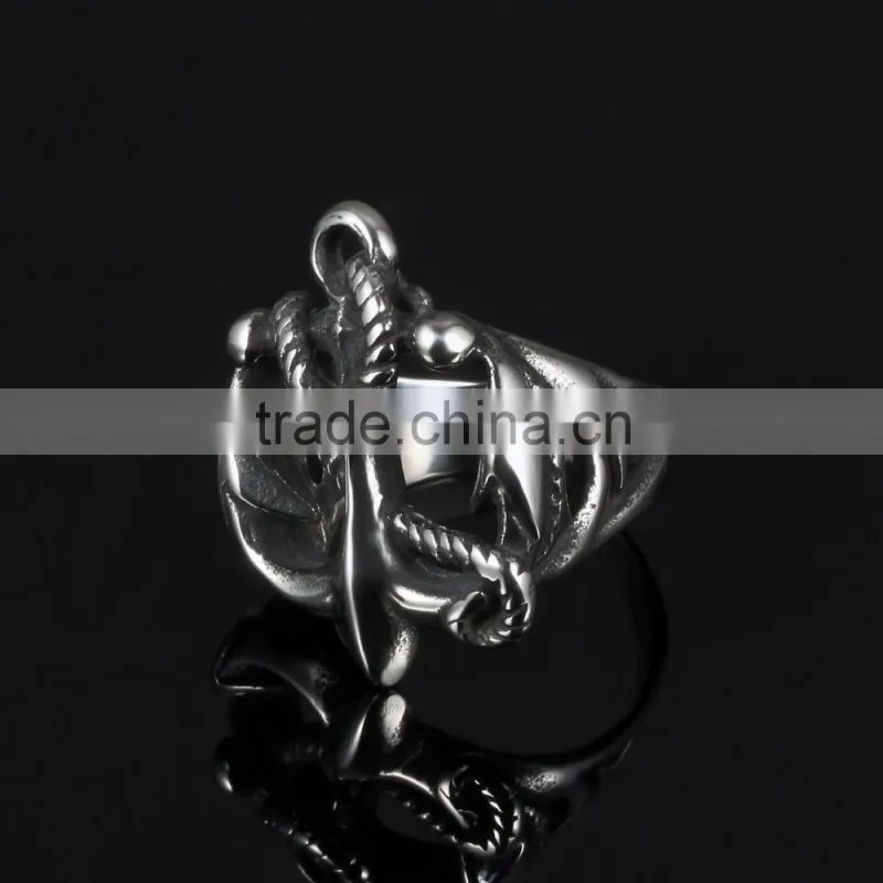latest fashion antique stainless steel anchor design gey men ring