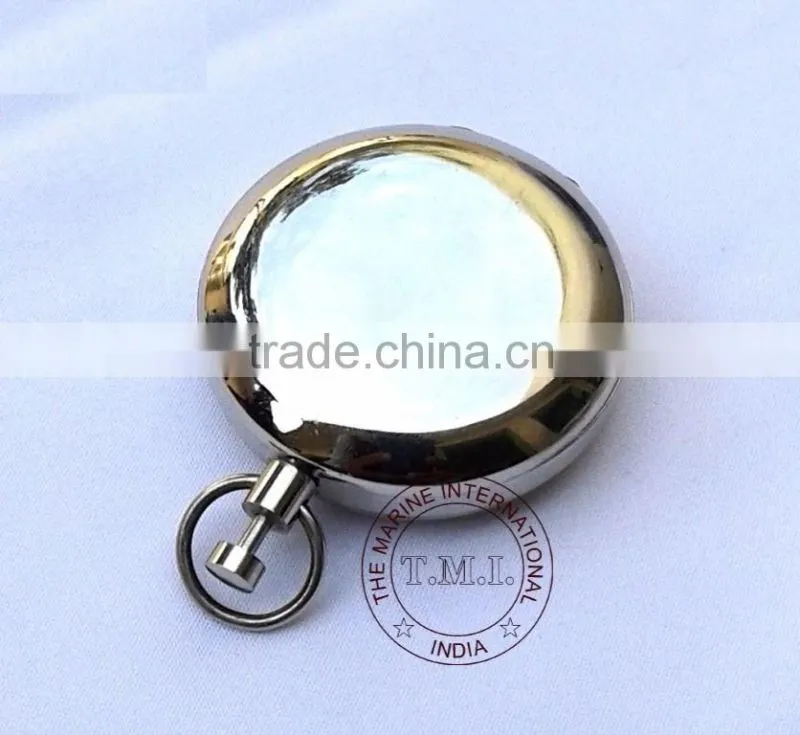 BRASS DALVEY COMPASS - NAUTICAL COMPASS WITH LID - CHROME COMPASS WITH LID - PUSH BUTTON COMPASS