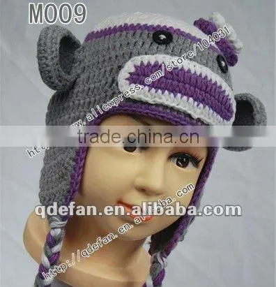 new arrival!!Free shipping 100% cotton crochet brown soft monkey hat / hand knitted animal beanie hat/ funny hat ideas