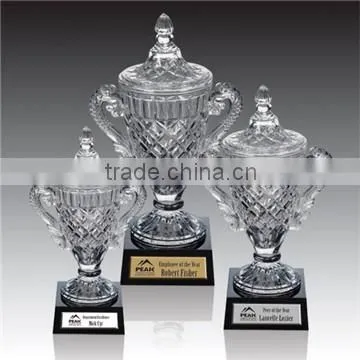 Wholesale clear bowl shape crystal sport trophy cup with black base for prize memento