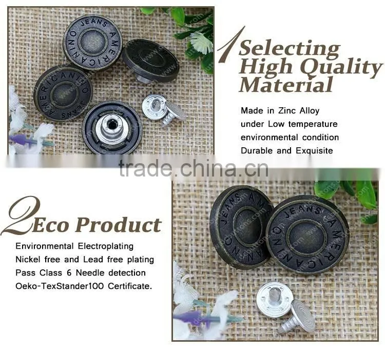 Plating decorative metal rivets fasteners studs button denim pant jeans
