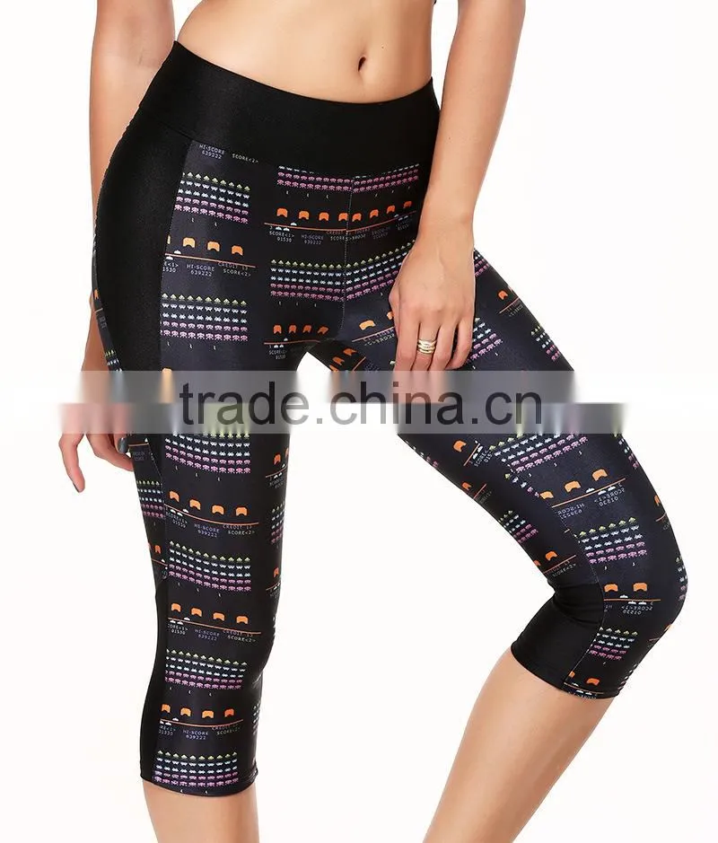 Womens YOGA Running Sports Gym Pants High Waist Printed Cropped Leggings Fitness