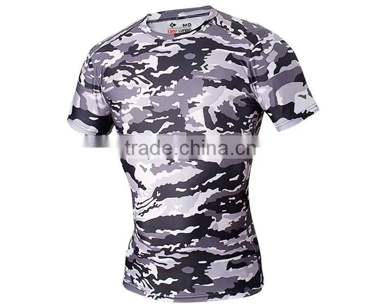 Crew neck sublimation camouflage t-shirt fitness compression sports camo t shirt