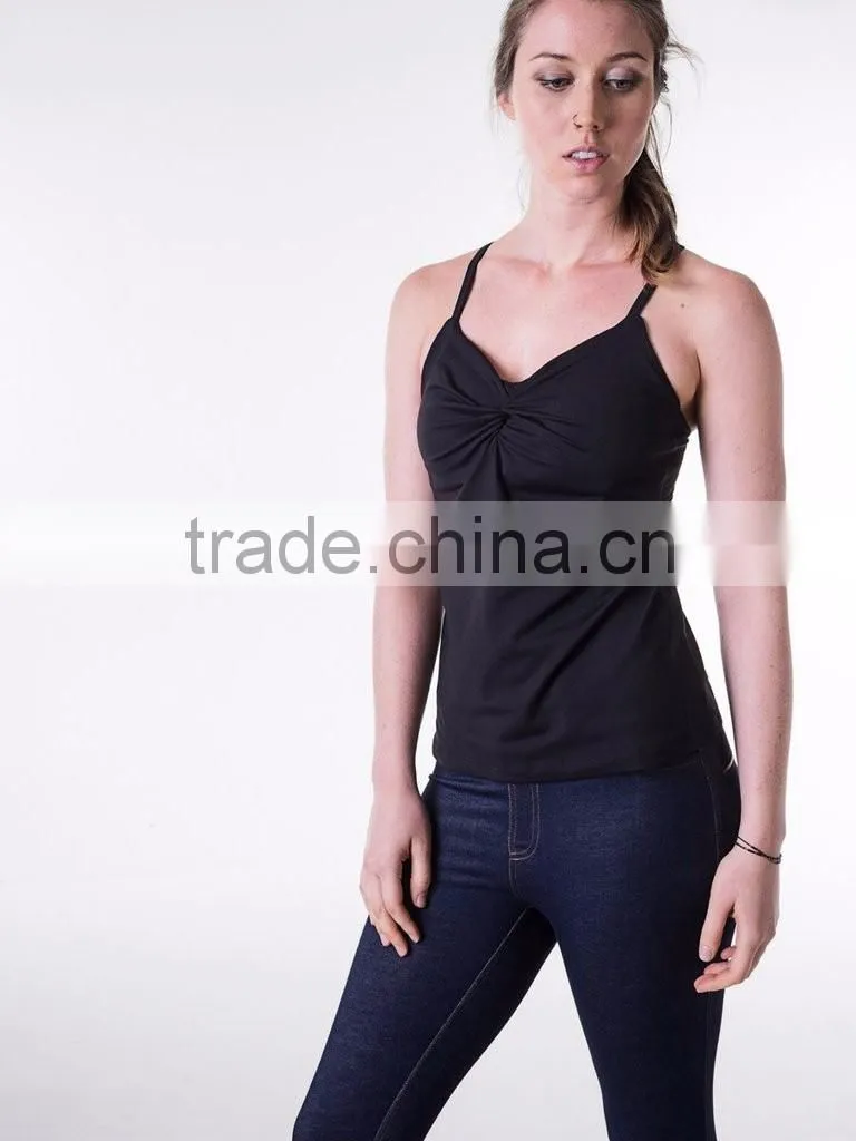 New Design Women Active Sports Wear Scrunchy Front Strap Tank Top