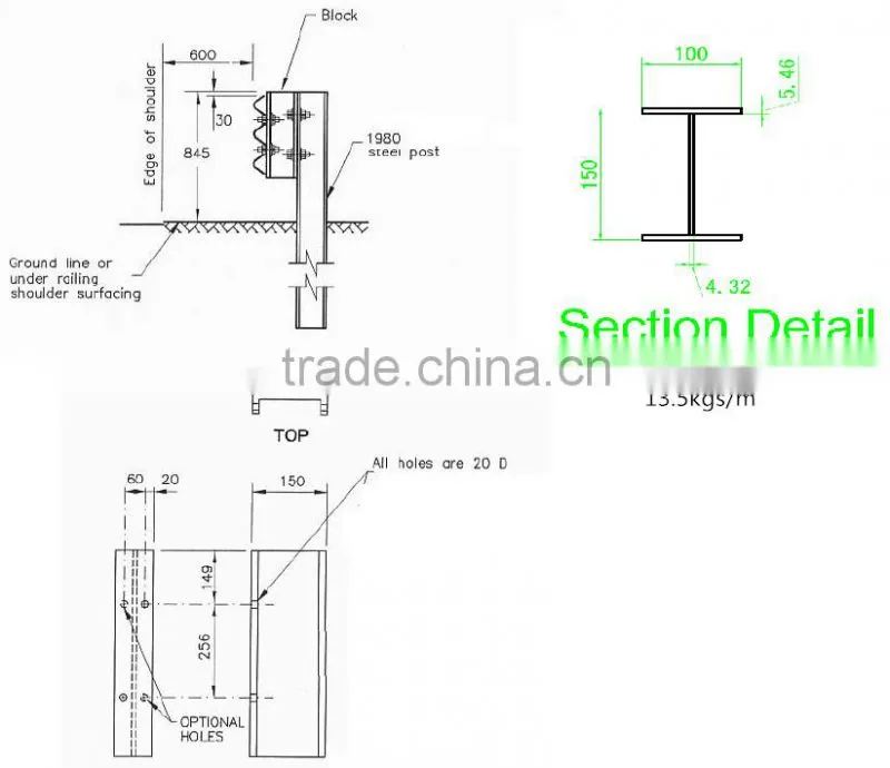Galvanized H (I) BEAM Post for Highway Guardrail