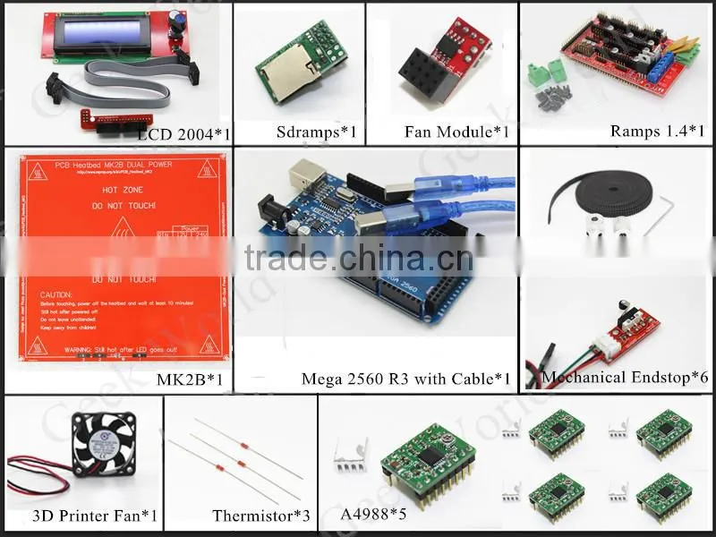 2016 Mega 2560 R3/Ramps 1.4/Heatbed MK2B/2004 LCD Controller/A4988/Mechanical Endstop/Fan and Fan module/GT2 belt