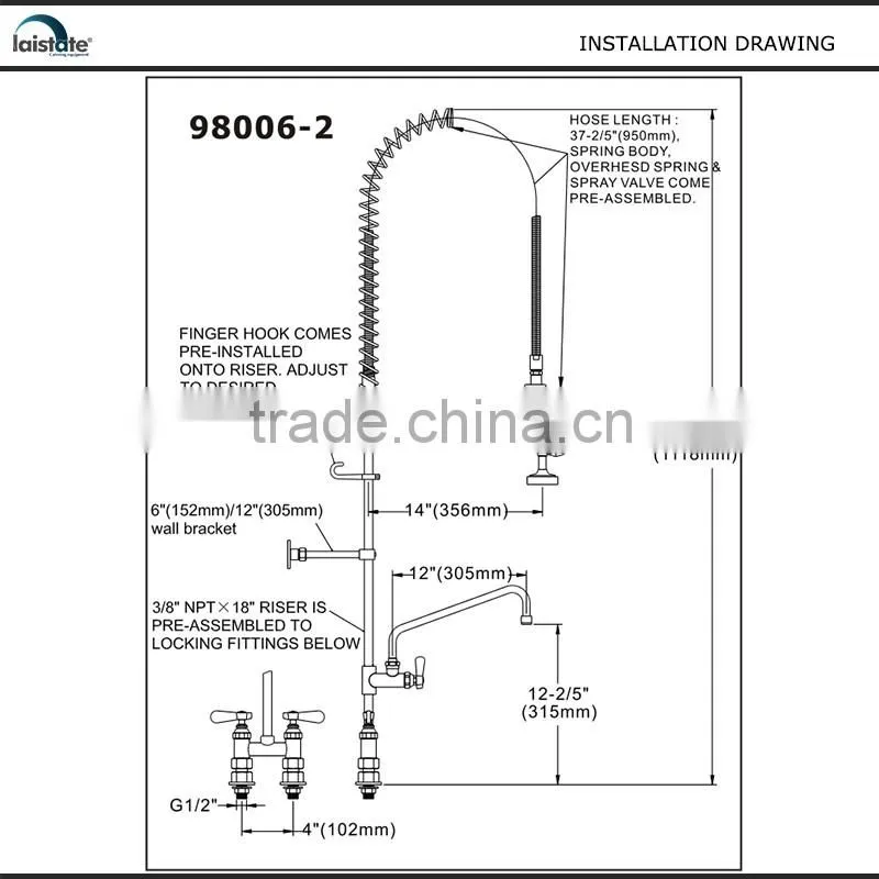 Commercial Kitchen 4''(102) Center Deck Mounted Pre-Rinse Unit With Add On Faucet (98006-2)