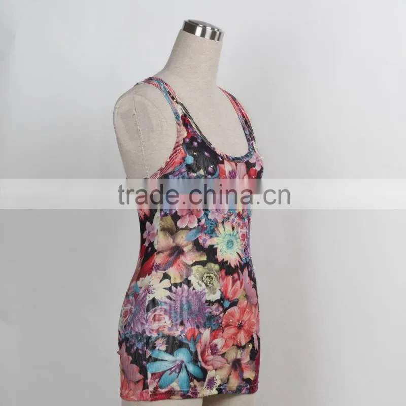 F5S15015 Printing Women Tank Top Rib Waist High Quality Guangzhou Factory